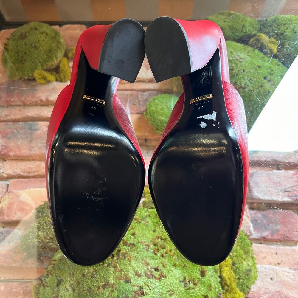 GUCCI Red Leather Horsebit Princetown Heeled Mules SZ 41 (US 11) - Picture 5 of 10